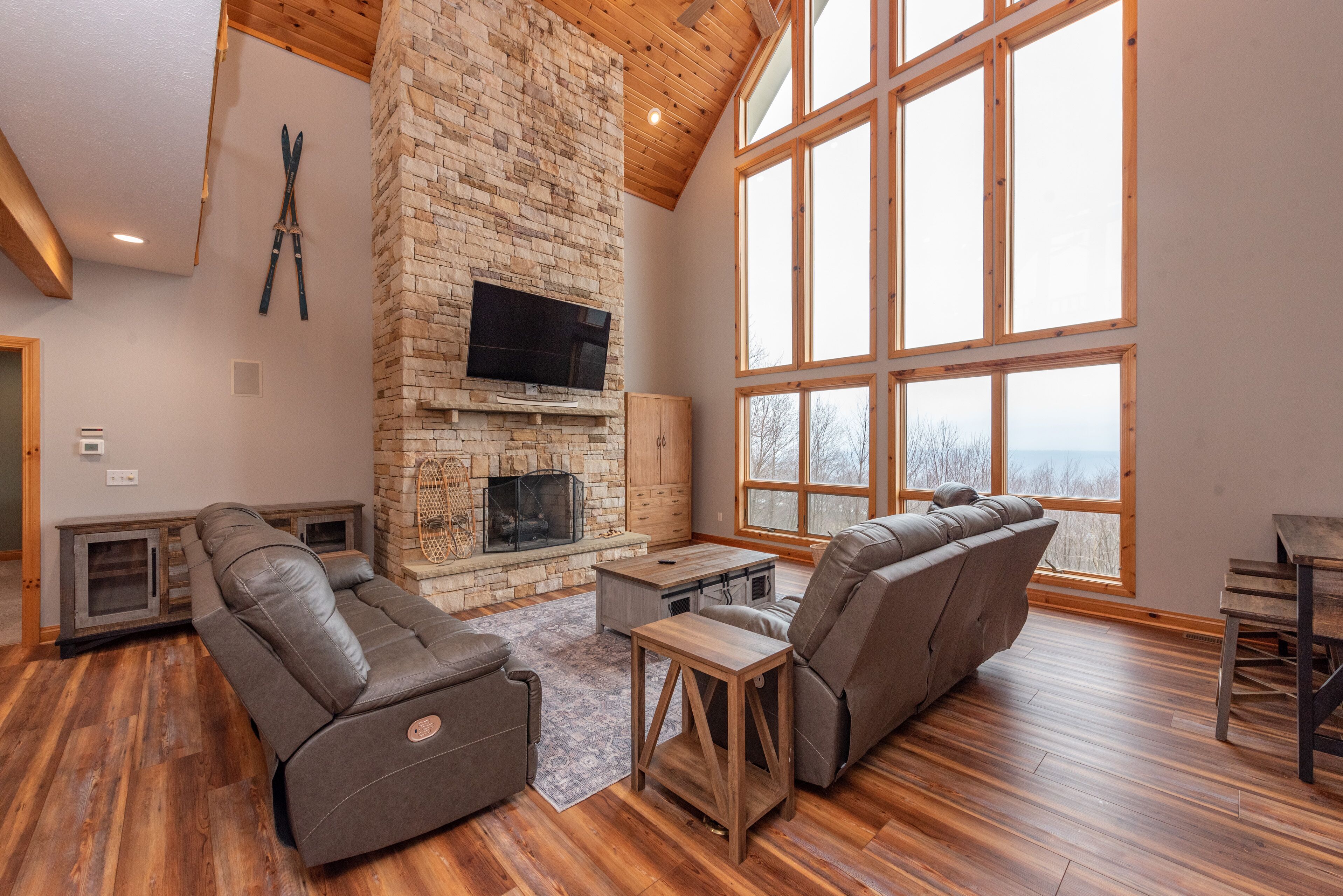 Smart TV, fireplace, DVD player, foosball