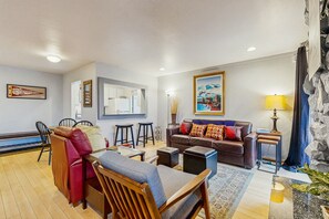 TV, fireplace, DVD player, video library