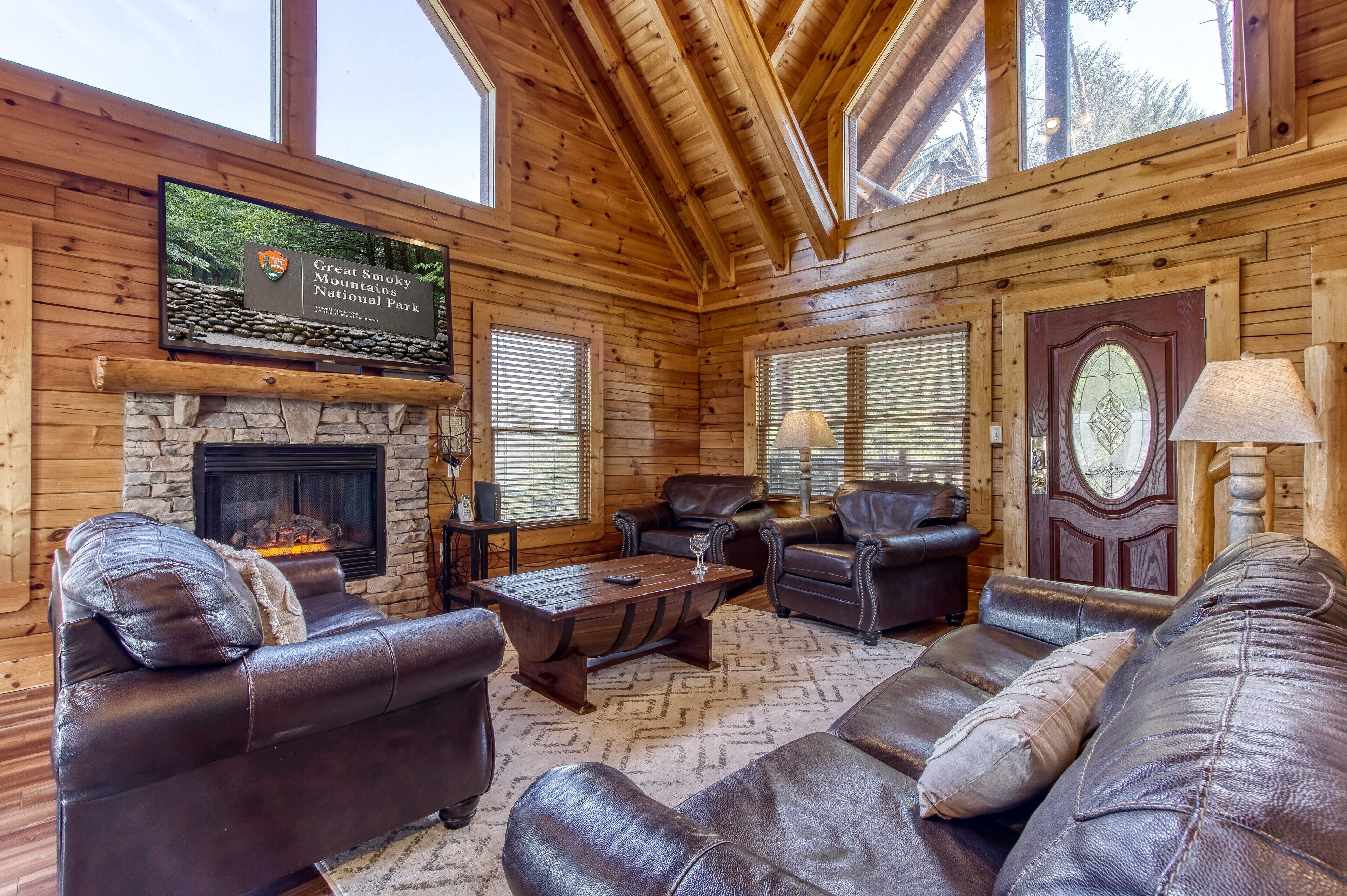 Smart TV, fireplace, video games, DVD player