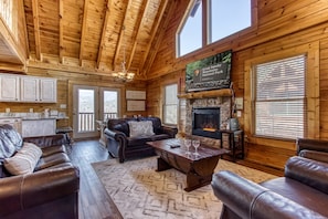 Smart TV, fireplace, video games, DVD player