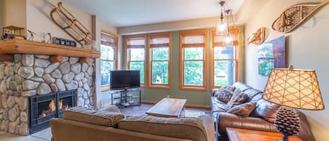 Fernseher, Kamin, DVD-Player