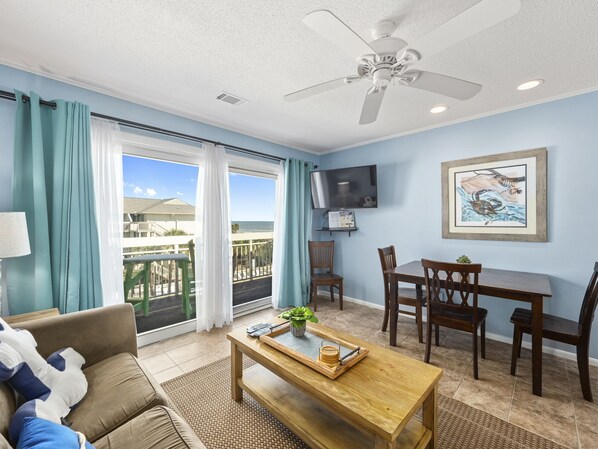 Flat-screen TV, DVD player