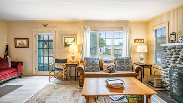 Fernseher, Kamin, DVD-Player, Bücher