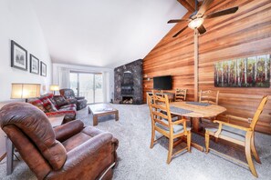 テレビ、暖炉、書庫