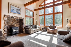 TV, fireplace, books - Spacious 4BR Home w/ Game Room, Wifi, & Private W/D (Shaver Lake)