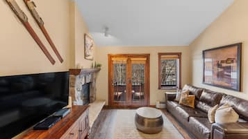 TV, fireplace, DVD player, foosball