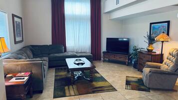 Flat-screen TV, DVD player