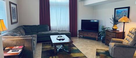 Flat-screen TV, DVD player
