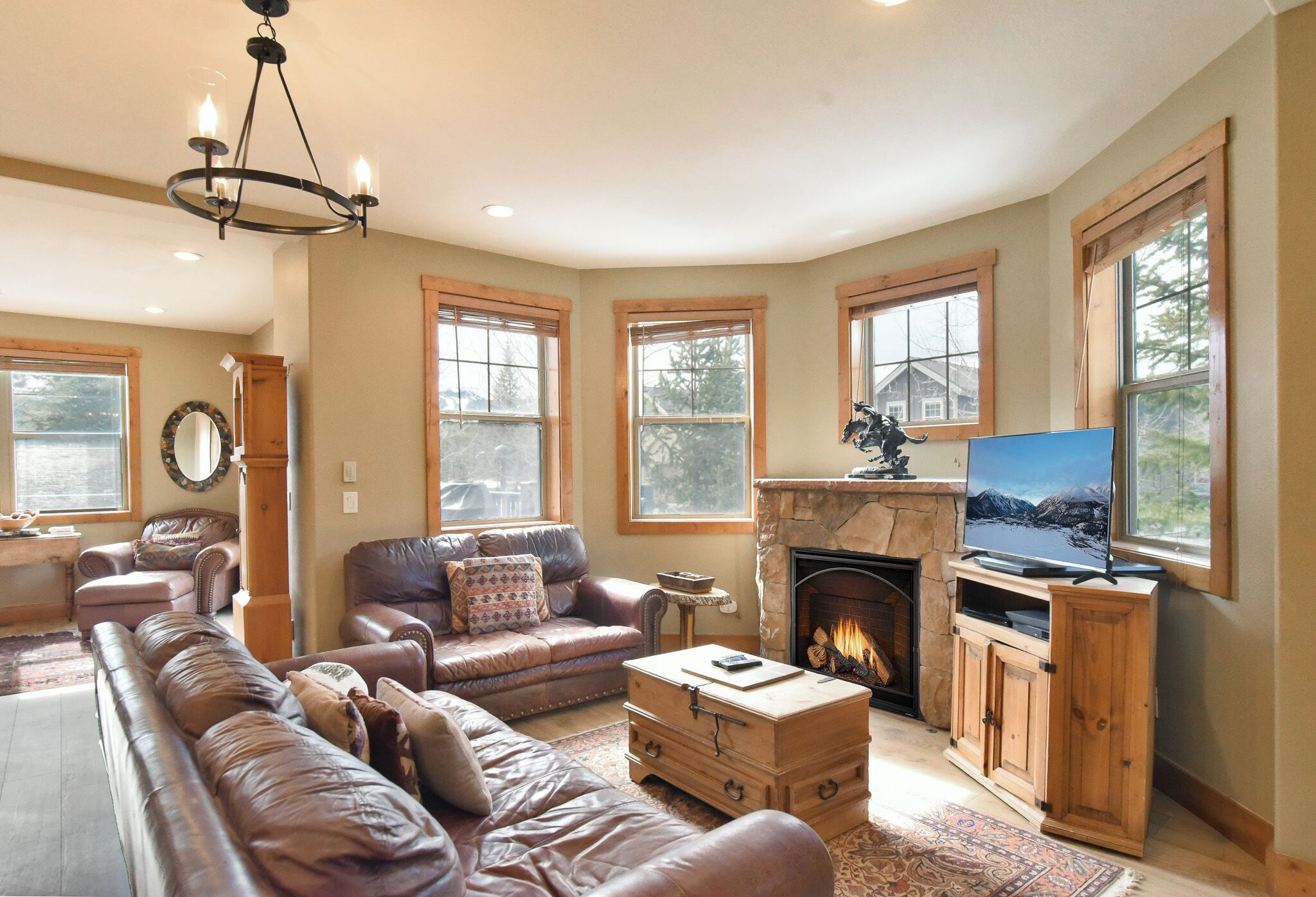 TV, fireplace, DVD player, foosball