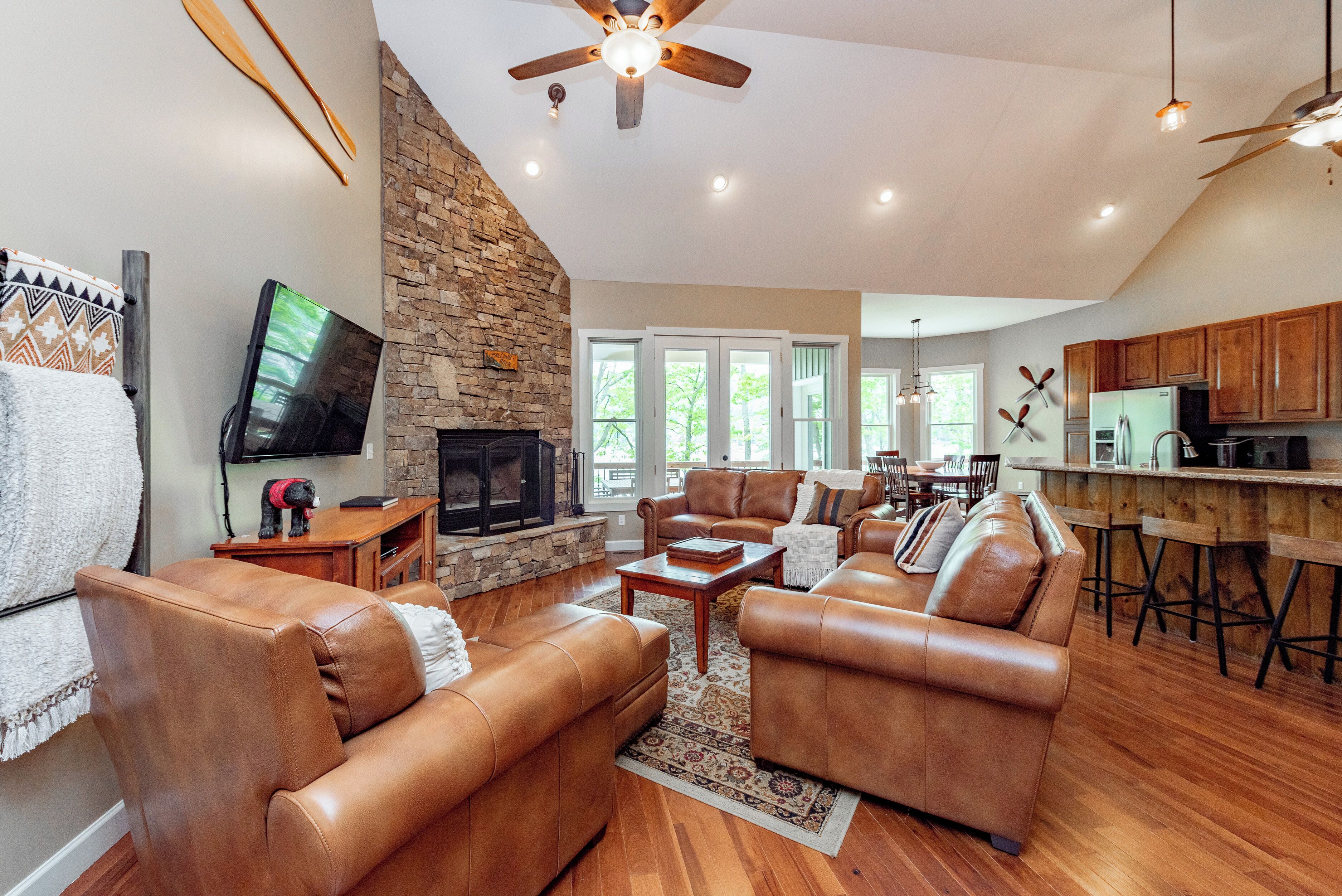 TV, fireplace, DVD player, foosball