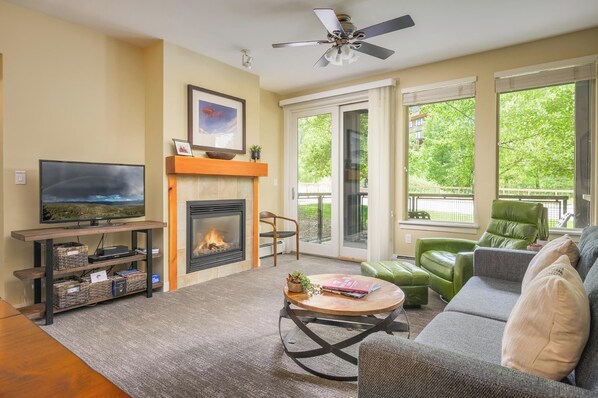 Smart TV, chimenea y reproductor de DVD