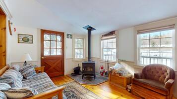 TV, DVD player, books, video library