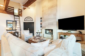 TV, fireplace, video games, stereo