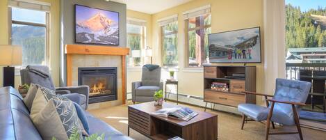 Smart TV, chimenea y reproductor de DVD