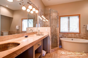 Combined shower/tub, hair dryer, towels
