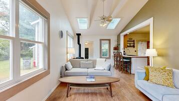 Fernseher, Kamin, DVD-Player, Bücher