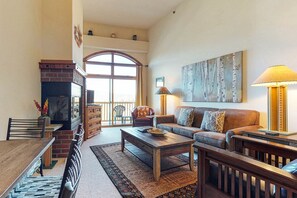 Een televisie, een open haard, een dvd-speler en boeken