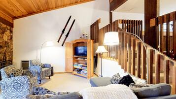 Televisión, chimenea y reproductor de DVD