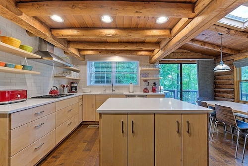 Mountain Cove | Hot Tub Log Cabin for Groups Near Black Mtn + Biltmore Pass