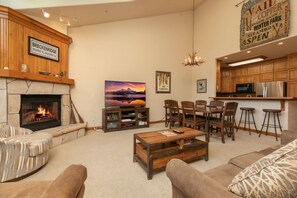 TV, fireplace, video games, DVD player