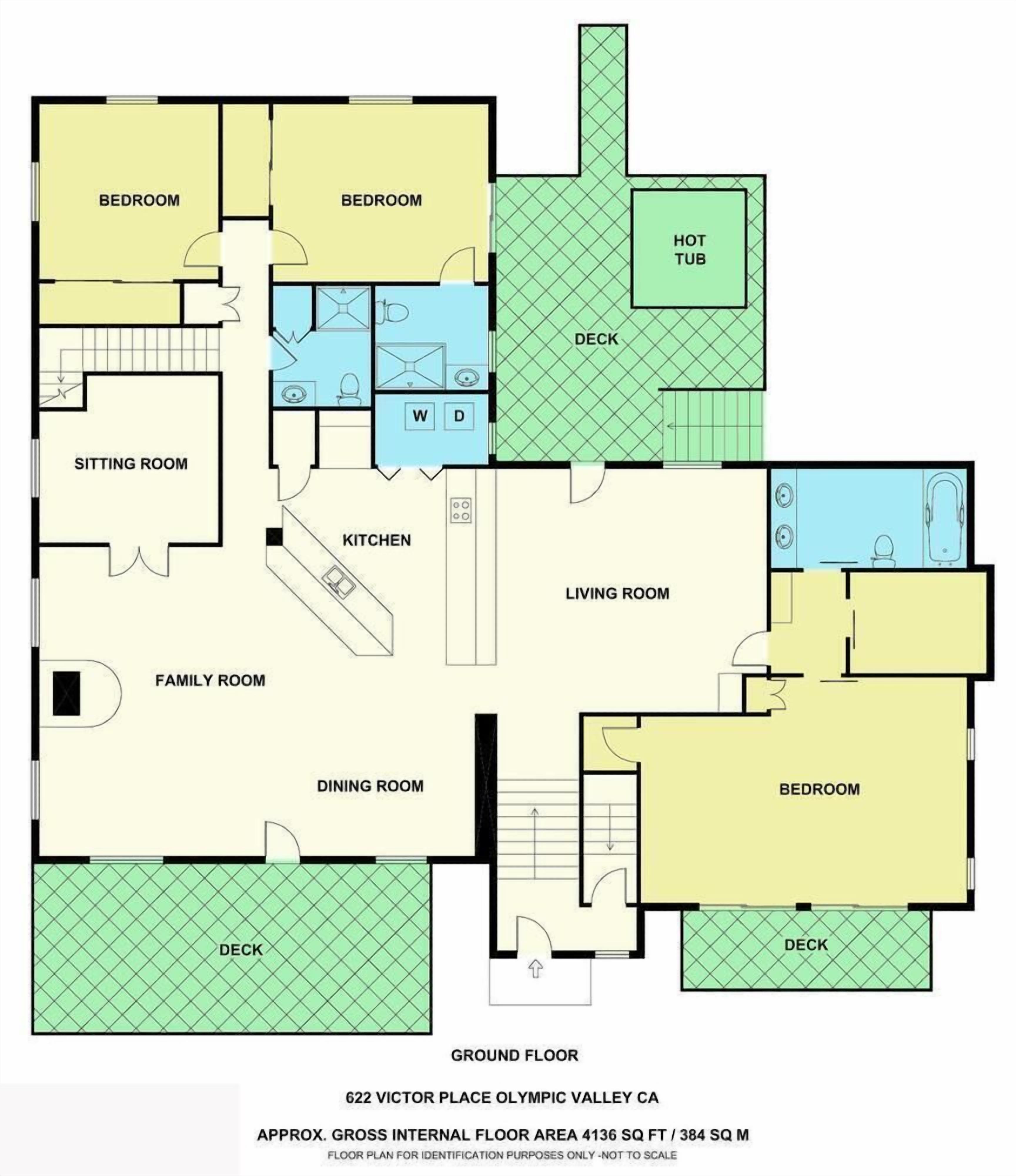 Plano de planta de una propiedad residencial con dos dormitorios, una sala de estar, una cocina, un comedor, una sala familiar, un salón y un jacuzzi.