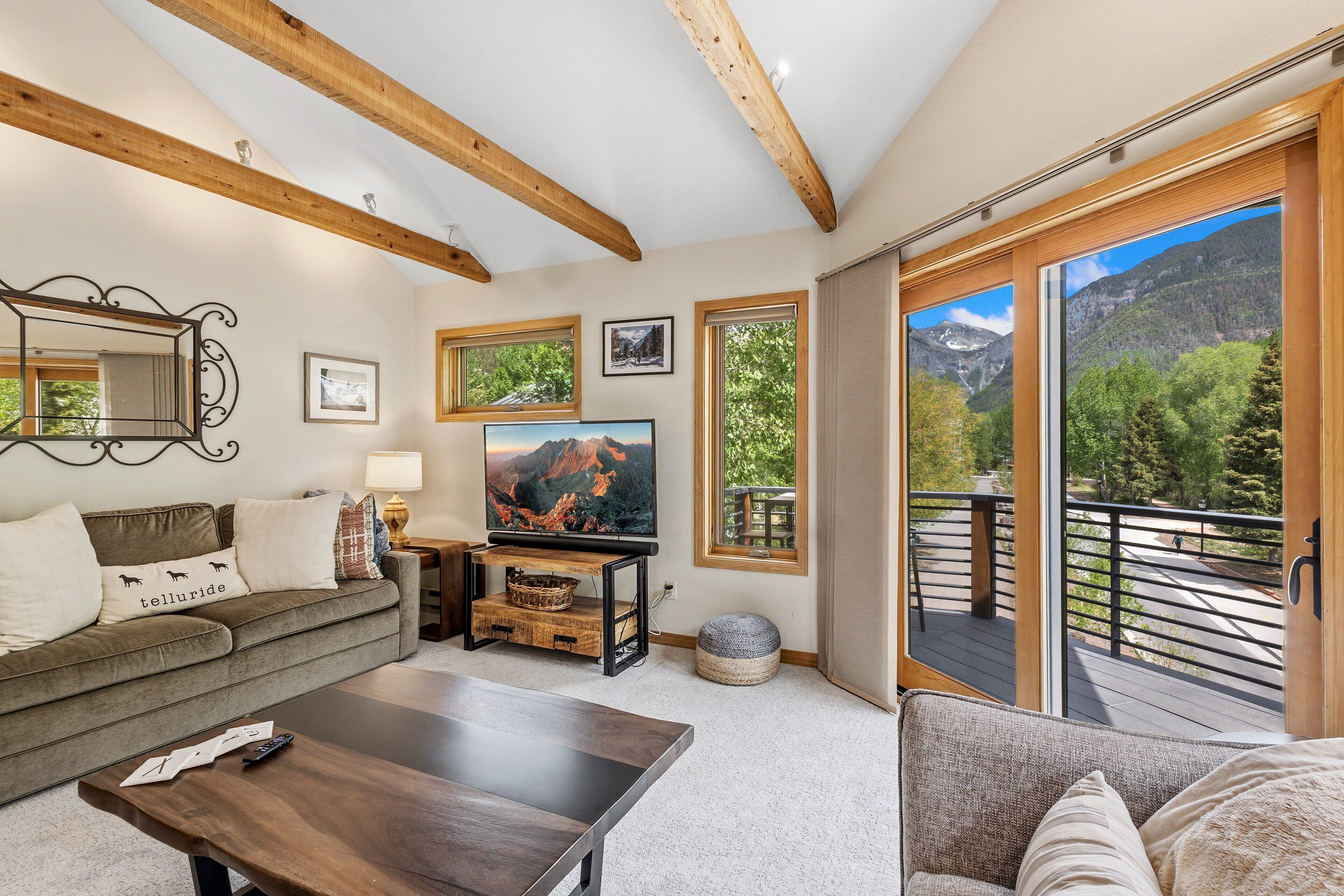 Smart TV, fireplace, DVD player, books