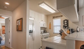 Fridge, microwave, dishwasher, coffee/tea maker