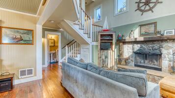 電視、壁爐、DVD 播放機、書籍