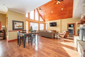 TV, fireplace, DVD player, table football