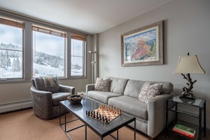 Smart TV, fireplace, DVD player, stereo