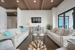 TV, DVD player - The Pelagic Blue - Beachfront Vacation Home on 30A with Large Private Pool & Direct Beach Access (Santa Rosa Beach)