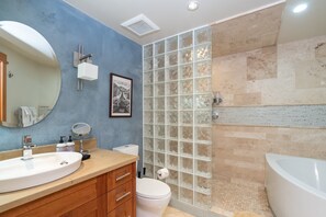 Bathtub, hair dryer, towels