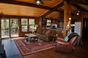 TV, fireplace, DVD player, books