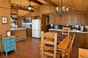 Fridge, microwave, oven, stovetop - Cabin at Vallecito Lake with Panoramic Lake and Mountain Views, Dog Friendly (Bayfield)
