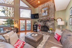 Smart TV, fireplace, foosball, computer monitors