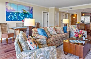 Smart TV, DVD player, stereo, offices - Maui Resort Rentals: Honua Kai Konea 407, Upgraded Interior Courtyard 2BR w/ Full Ocean Views (Lahaina)