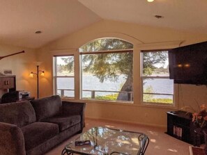 Tv, eldstad, dvd-spelare och böcker