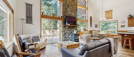 Televisión, reproductor de DVD, libros y estéreo