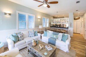 Smart TV, DVD player, foosball, books