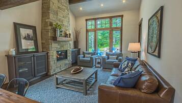 Télévision, cheminée, lecteur de DVD