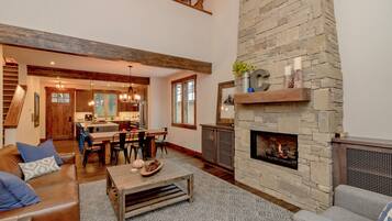 Télévision, cheminée, lecteur de DVD