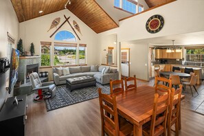 Smart TV, fireplace, DVD player, foosball