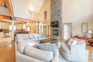 TV, fireplace, DVD player, foosball