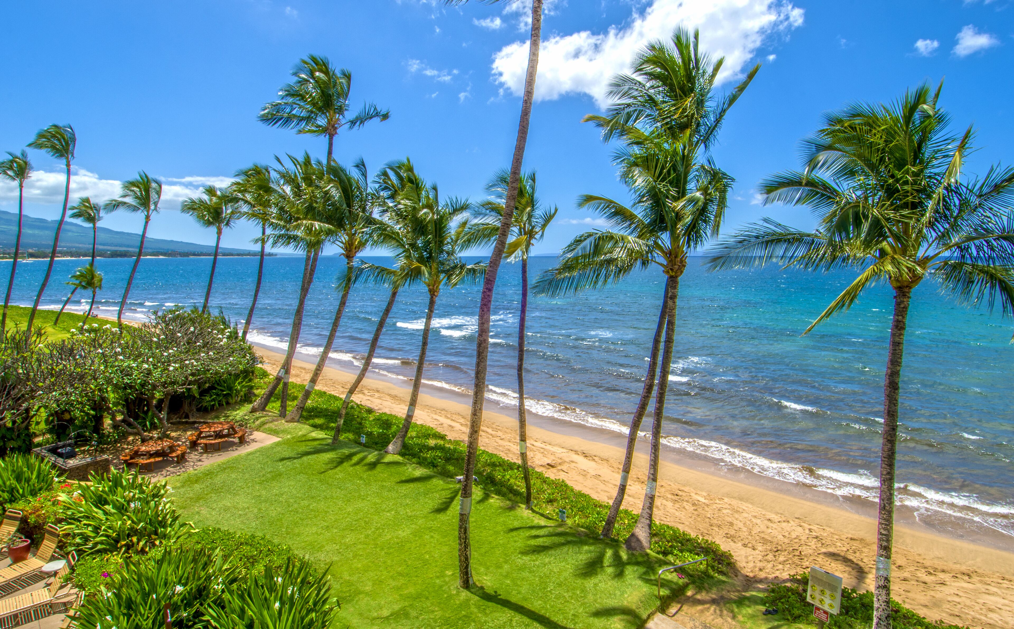On the beach, sun loungers, beach towels