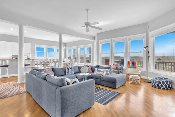 Smart TV, fireplace, video games, DVD player