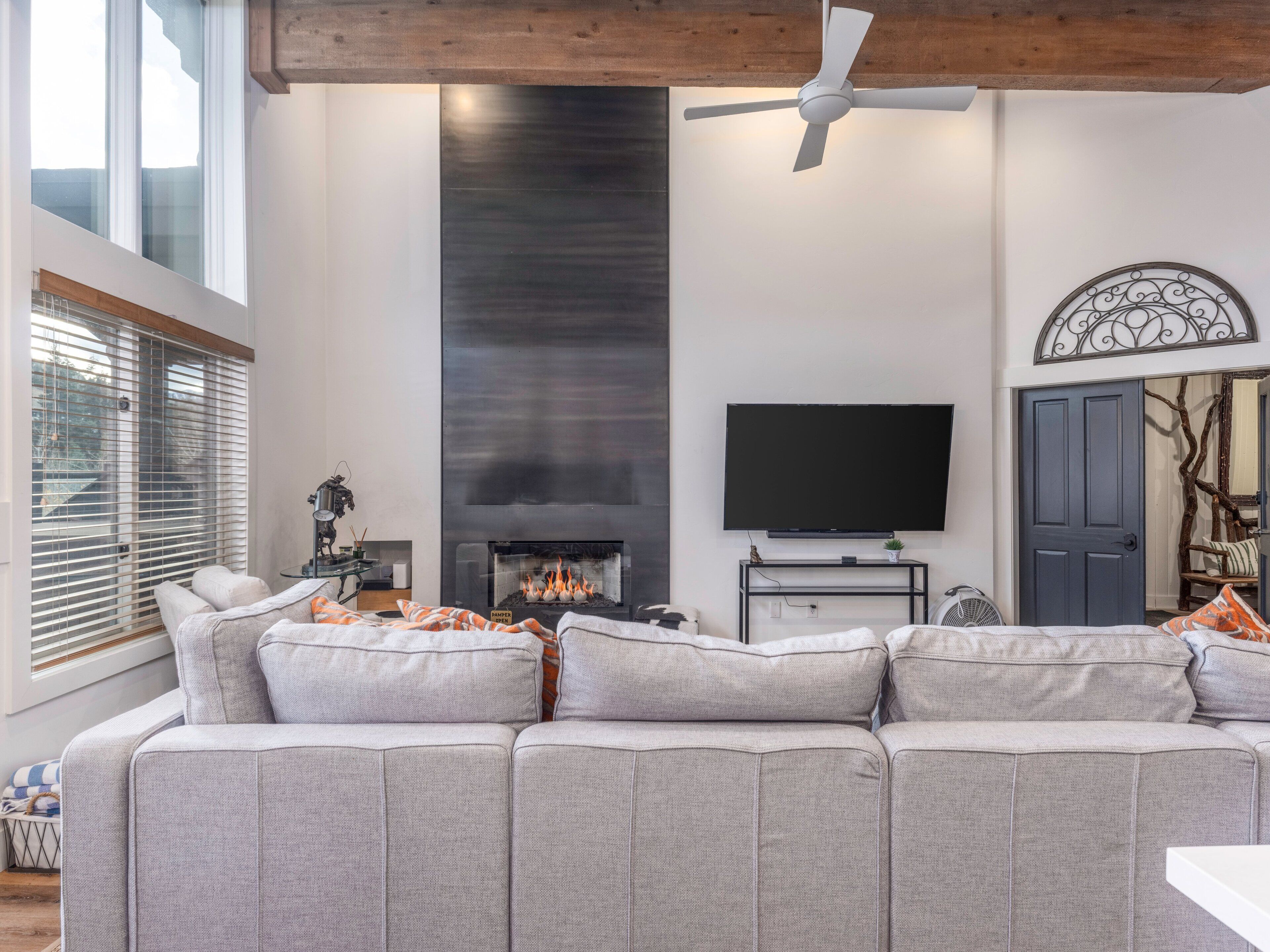 TV, fireplace