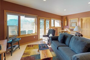 TV, lareira, DVD player, livros