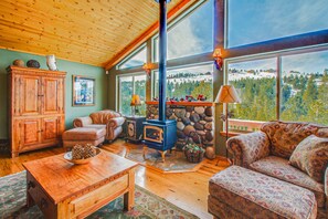 テレビ、暖炉、書庫