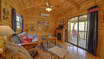 Een televisie, een open haard, een dvd-speler en boeken