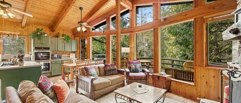 Een televisie, een open haard, een dvd-speler en boeken